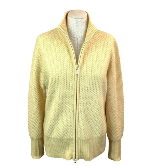 Marshall Fields Cashmere Full Zip Cardigan Sweater Womens Large Yellow - Picture 5 of 10